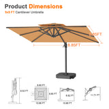 Patioslife Aegis Cantilever Umbrella with Reinforced Aluminum Ribs and Pole for Patios, Gardens & Decks