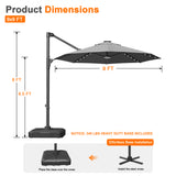 Patioslife Aegis 10ft Round Cantilever Patio Umbrella with solar LED lights | Premium Cover | Large Base