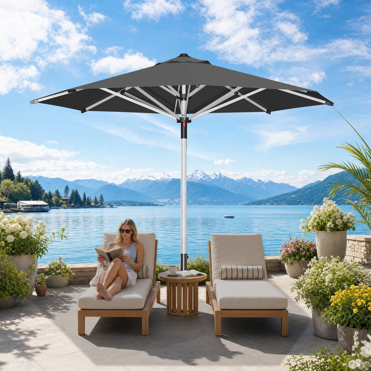 Patioslife 9ft, 10ft & 11ft Patio Umbrella – Round & Square Heavy Duty Aluminum Outdoor Market Umbrella with Double Vented Canopy