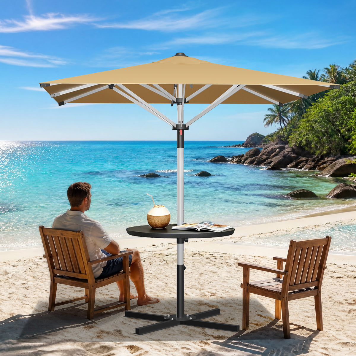 Patioslife 9ft, 10ft & 11ft Patio Umbrella – Round & Square Heavy Duty Aluminum Outdoor Market Umbrella with Double Vented Canopy