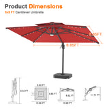 Patioslife Aegis Pro Cantilever Umbrella with Built-In LED Lights and Reinforced Aluminum Ribs and Pole for Patios & Gardens