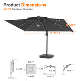 Patioslife Aegis Pro Cantilever Umbrella with Built-In LED Lights and Reinforced Aluminum Ribs and Pole for Patios & Gardens