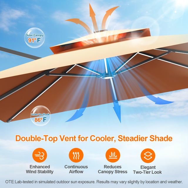 Patioslife Aegis Premium Cantilever Umbrella with Built-In LED Strip Lights and Reinforced Aluminum Ribs & Pole for Patios & Gardens