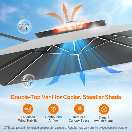 Patioslife Aegis Premium Cantilever Umbrella with Built-In LED Strip Lights and Reinforced Aluminum Ribs & Pole for Patios & Gardens