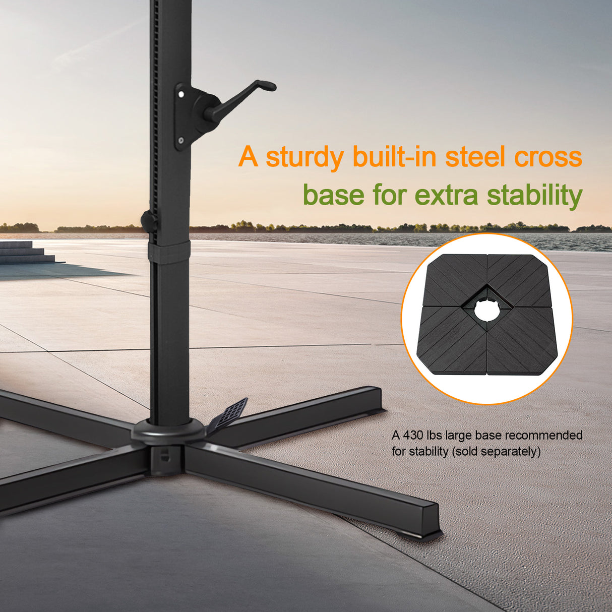Patioslife Aegis Pro™ Cantilever Umbrella with LED Lights, Fibreglass Ribs & Powder-Coated Aluminium Pole — Perfect for Garden & Patio