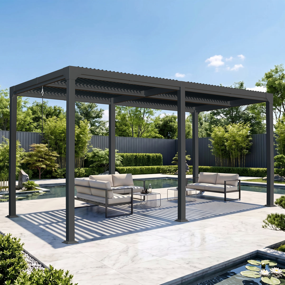Patioslife Atlantic | Metal Louvered Pergola with Adjustable Roof, Freestanding All-Weather Shelter for Deck, Patio & Poolside