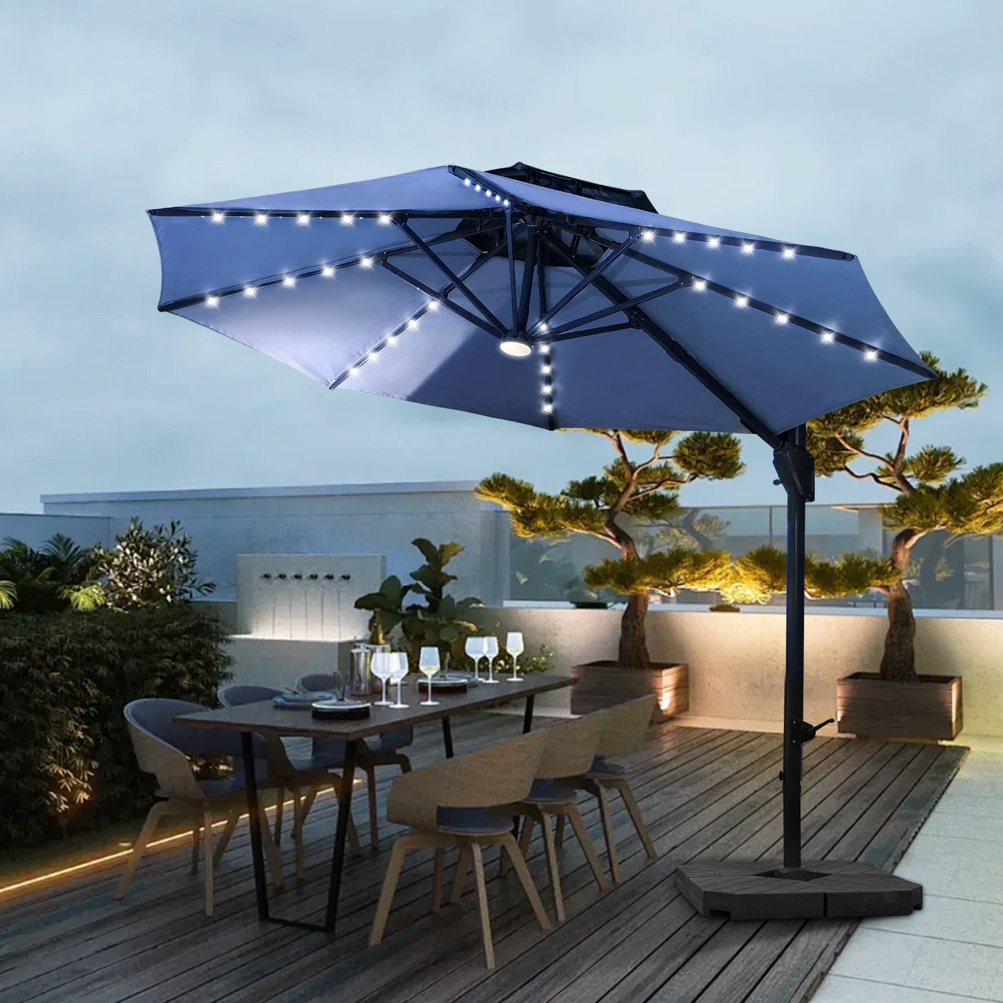 Patioslife Aegis Pro™ 10ft Round Cantilever Patio Umbrella with solar LED lights and Cover
