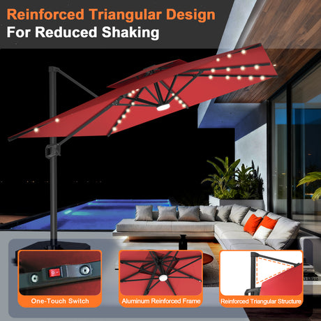 Patioslife Aegis Pro Cantilever Umbrella with Built-In LED Lights and Reinforced Aluminum Ribs and Pole for Patios & Gardens