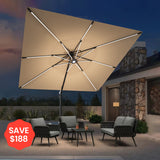Patioslife Aegis Pro™ Premium Cantilever Umbrella with LED Strip Lights, Fibreglass Ribs & Powder-Coated Aluminium Pole — Luxury Garden & Patio Shade