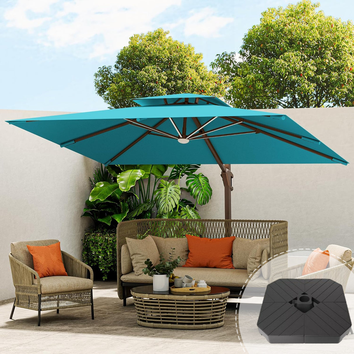 Patioslife Aegis Pro™ Premium Heavy-Duty Cantilever Umbrella with LED Strip Lights & Cover – 360° Rotation, Double-Top, Wind-Resistant for Outdoor Living