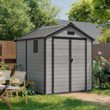 Outdoor  Storage Shed with Floor Patioslife YardVault , All-Weather Waterproof Plastic Garden Shed in Resin with Lock and Window for Backyard, Heavy-Duty Storage Shed for Tools, Bikes & Lawn Equipment