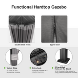 Patioslife Haven | Hardtop Gazebo with Wood Grain Aluminum Frame, Double Vented Roof & Curtains, Patio Pergola for Garden or Backyard