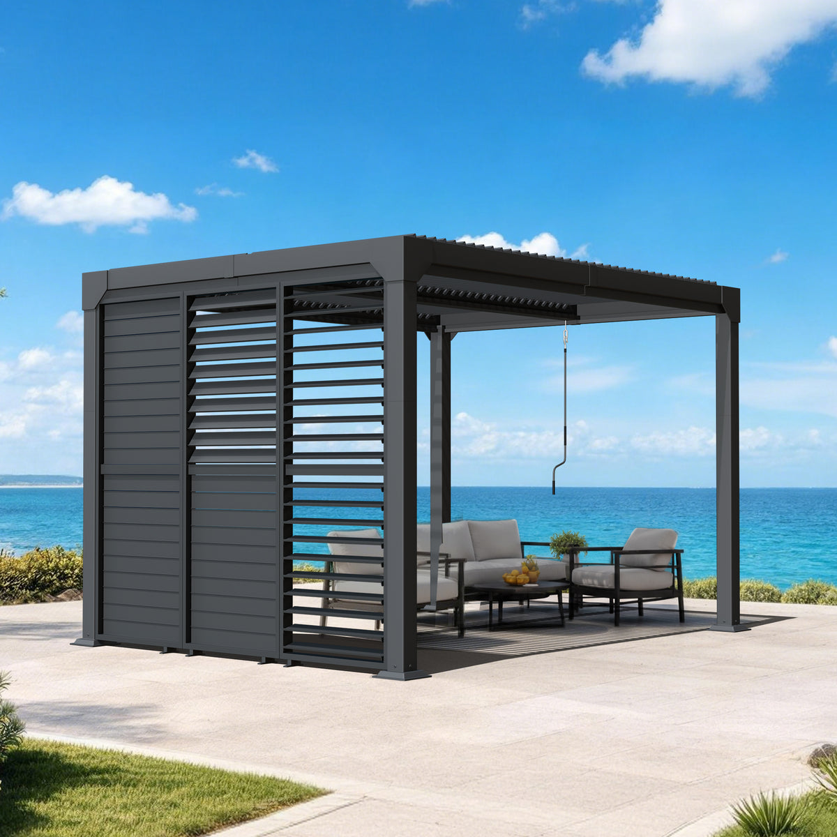 Patioslife Atlantic Series Aluminum Louvered Pergola Side Panel – Adjustable Louver Privacy Wall for Shade, Privacy & Airflow