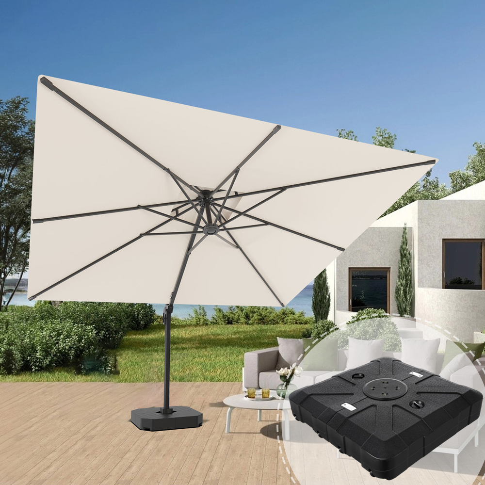 Patioslife Aegis Pro™ Cantilever Umbrella with Base & Protective Cover — Fibreglass Ribs & Powder-Coated Aluminium Pole for Garden & Patio