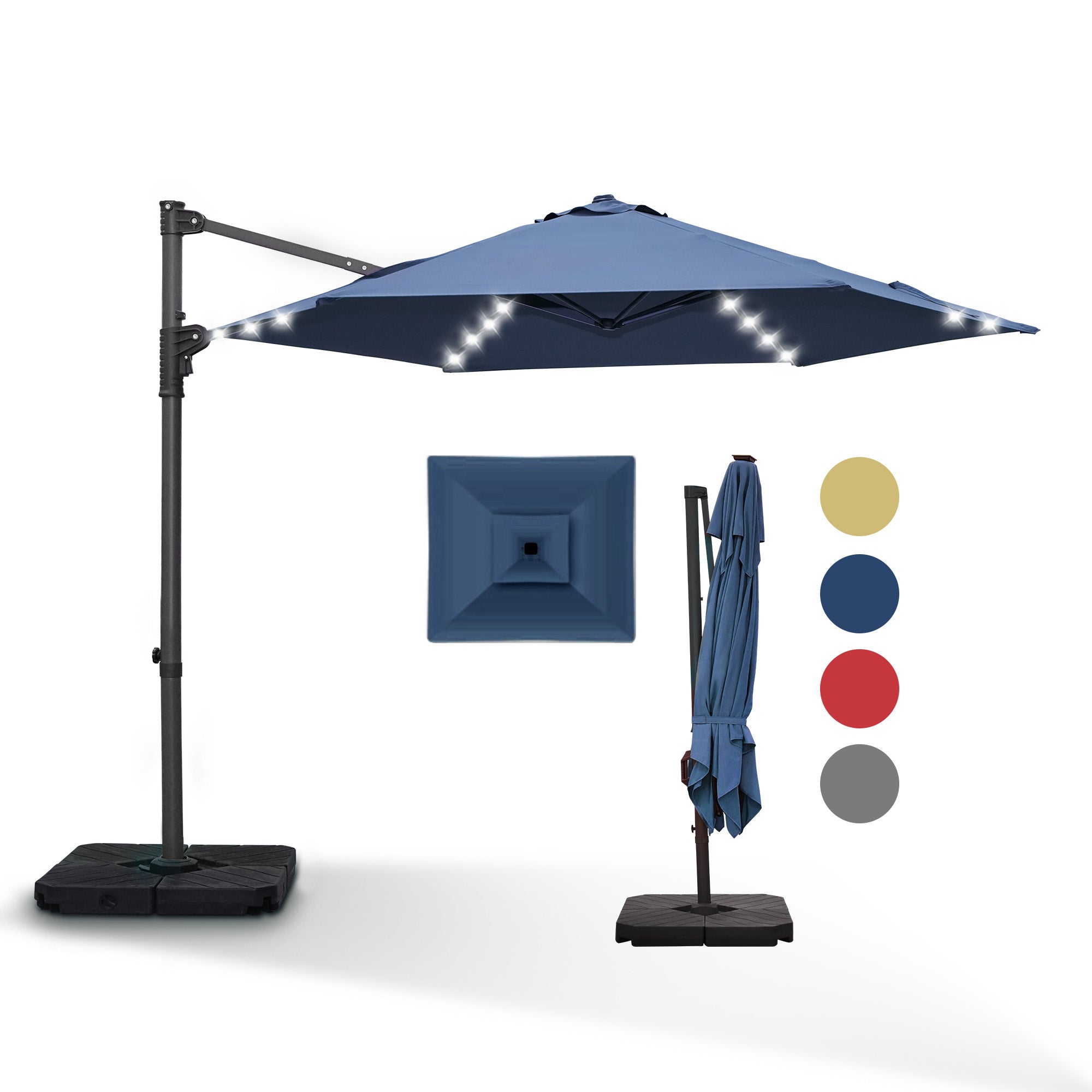 Patioslife Aegis Pro™ 10ft Round Cantilever Patio Umbrella with solar LED lights and Cover