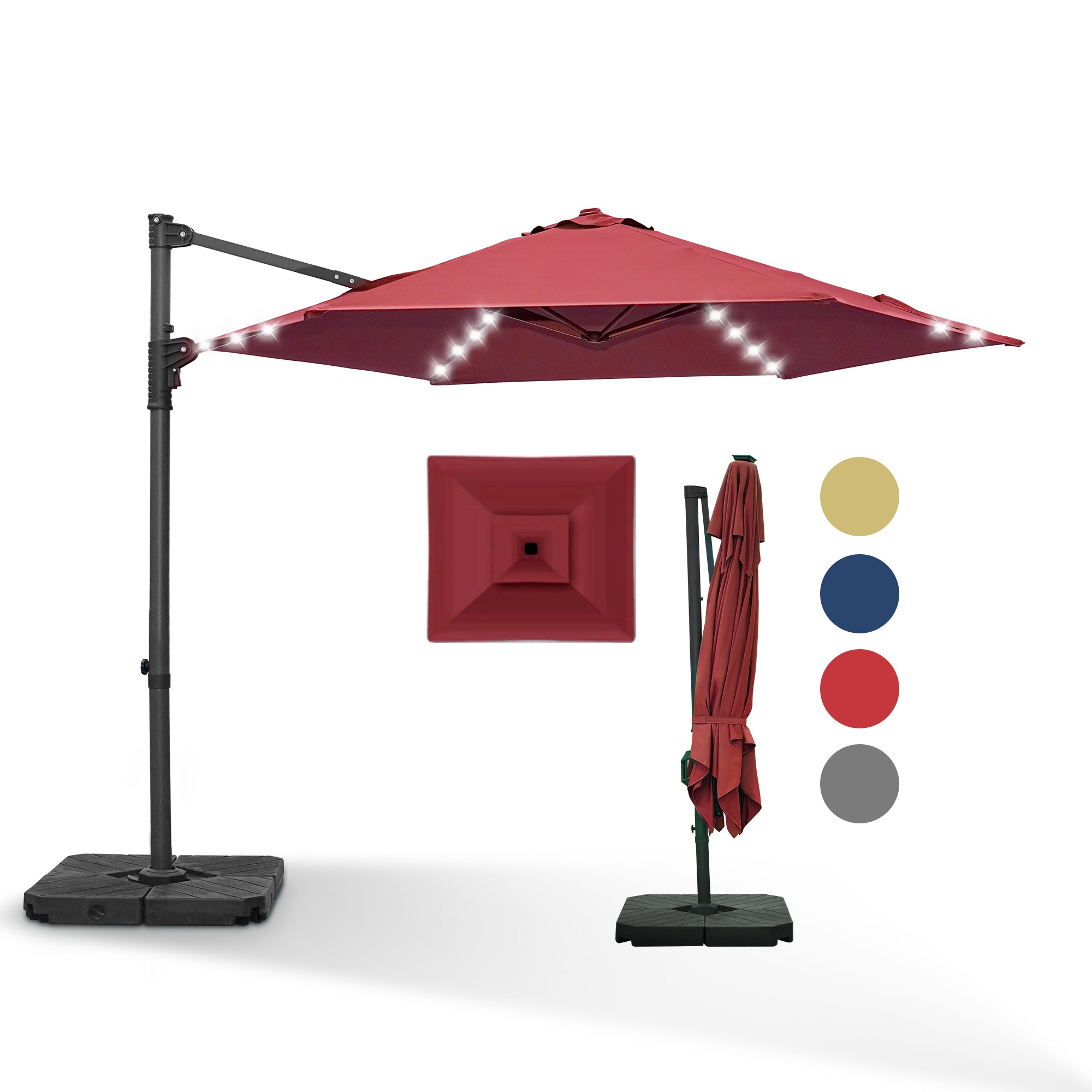 Patioslife Aegis Pro™ 10ft Round Cantilever Patio Umbrella with solar LED lights and Cover