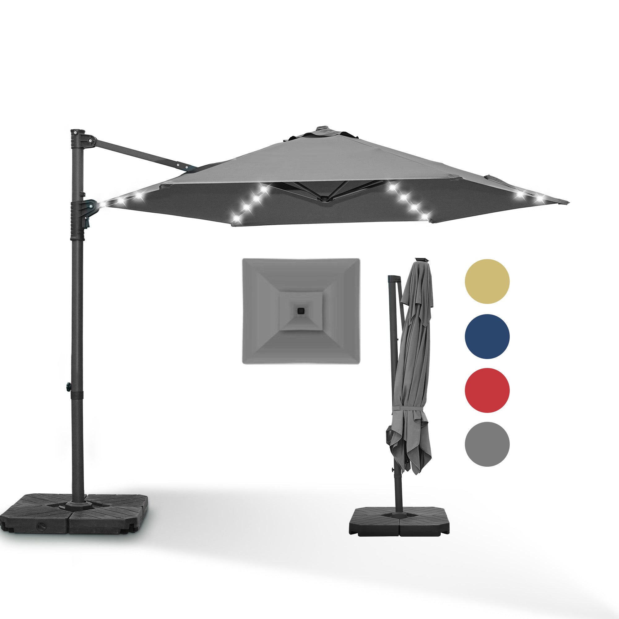 Patioslife Aegis Pro™ 10ft Round Cantilever Patio Umbrella with solar LED lights and Cover