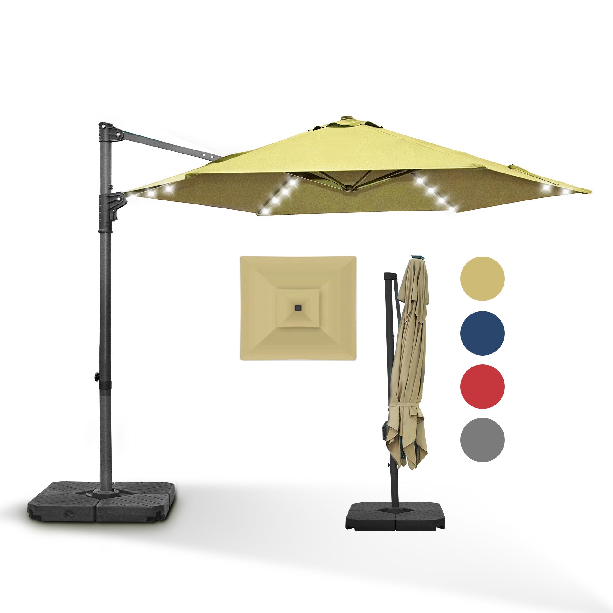 Patioslife Aegis Pro™ 10ft Round Cantilever Patio Umbrella with solar LED lights and Cover