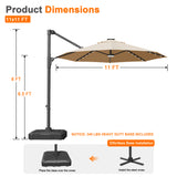 Patioslife Aegis 10ft Round Cantilever Patio Umbrella with solar LED lights | Premium Cover | Large Base