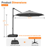 Patioslife Aegis 10ft Round Cantilever Patio Umbrella with solar LED lights | Premium Cover | Large Base
