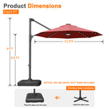 Patioslife Aegis 10ft Round Cantilever Patio Umbrella with solar LED lights | Premium Cover | Large Base