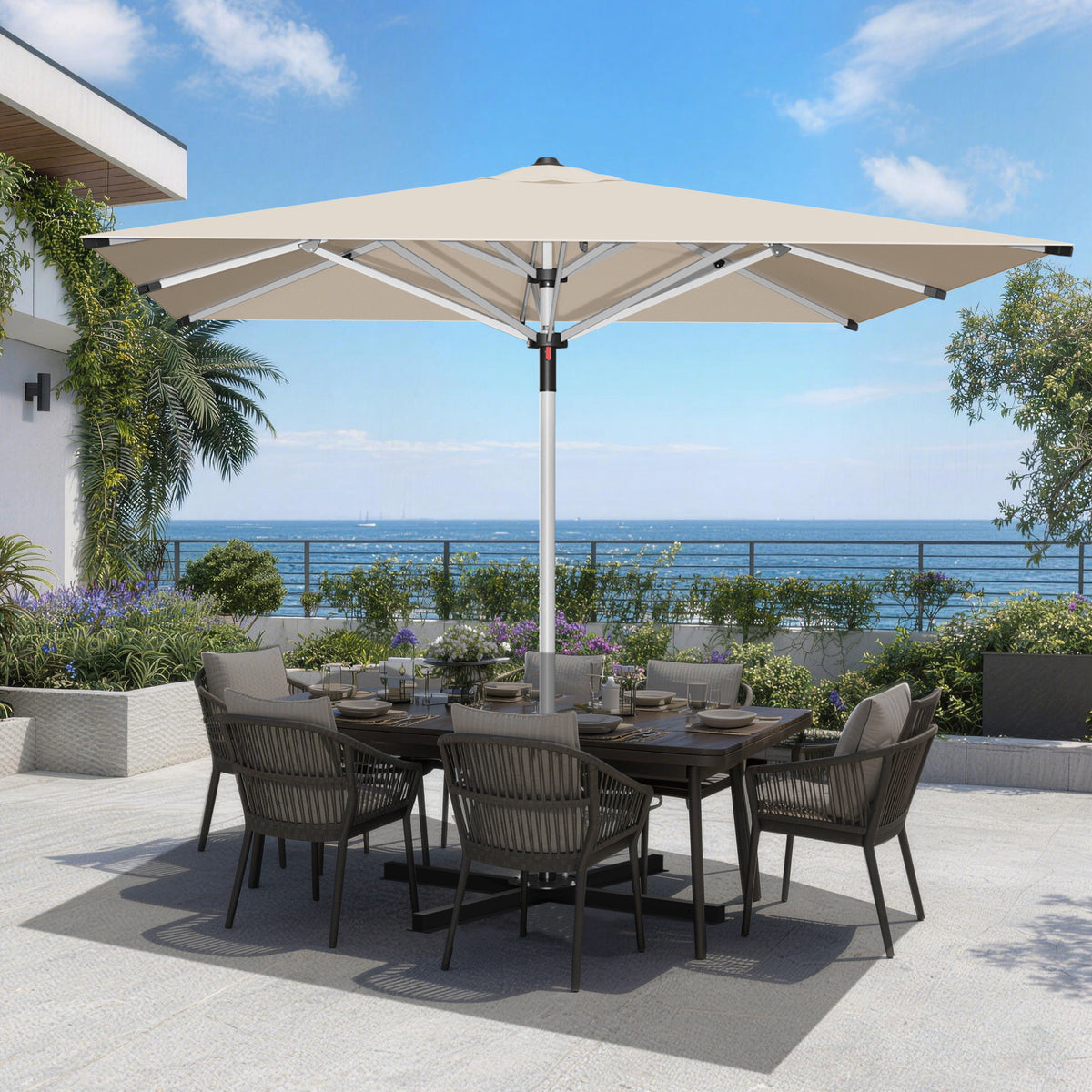 Patioslife 9ft, 10ft & 11ft Patio Umbrella – Round & Square Heavy Duty Aluminum Outdoor Market Umbrella with Double Vented Canopy