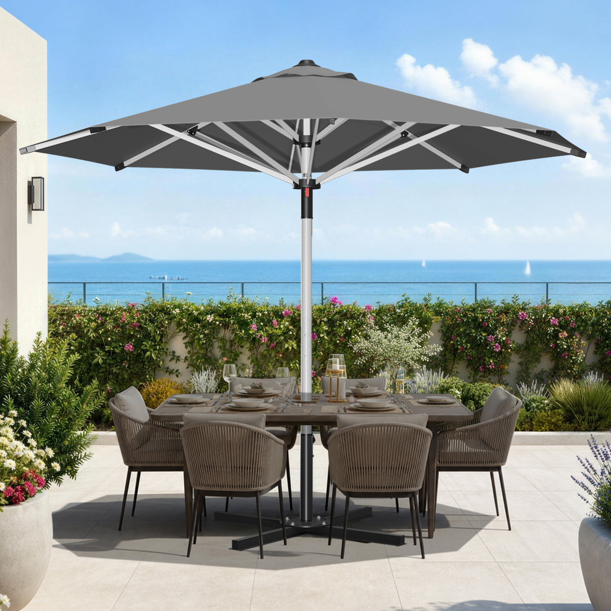 Patioslife 9ft, 10ft & 11ft Patio Umbrella – Round & Square Heavy Duty Aluminum Outdoor Market Umbrella with Double Vented Canopy