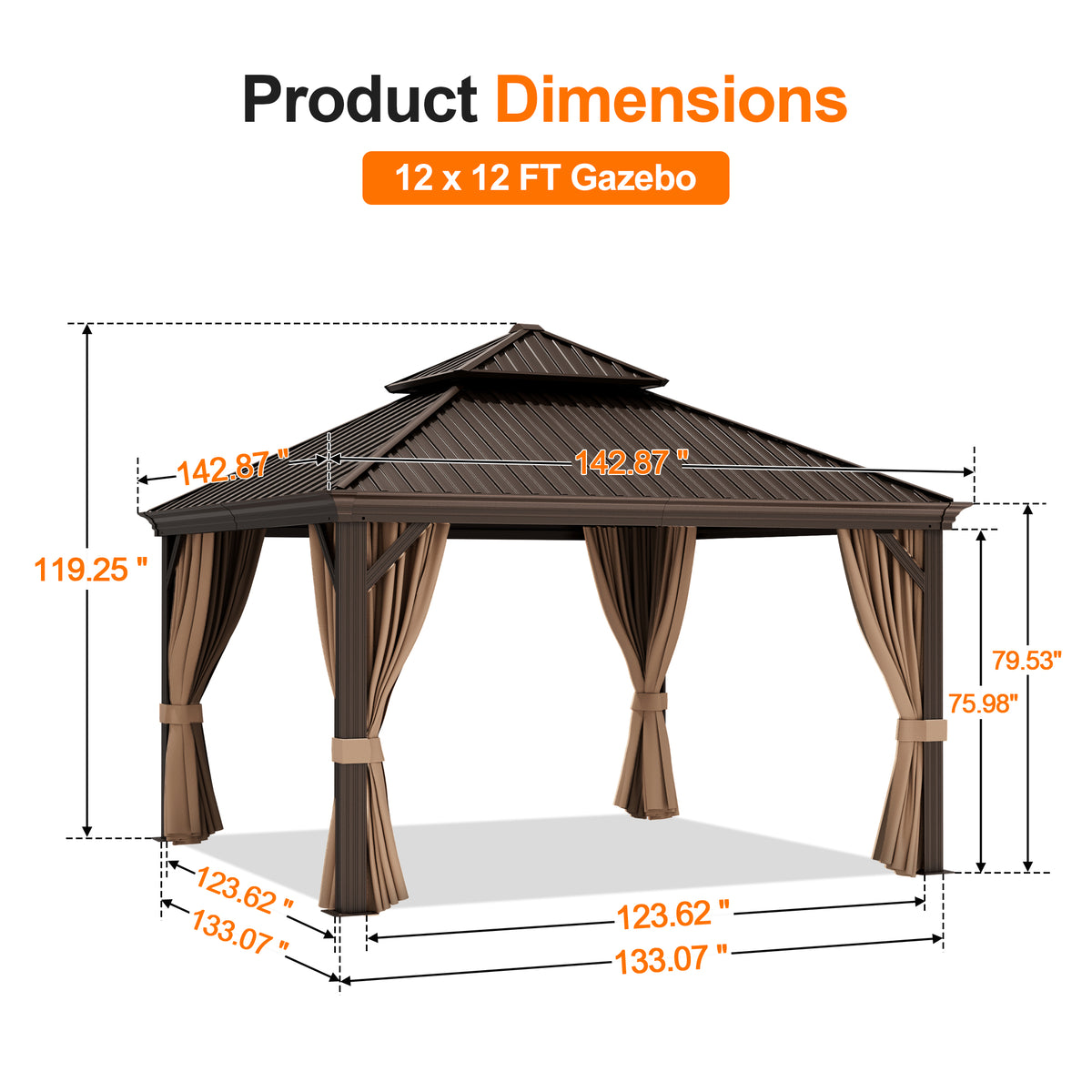 Patioslife Haven Luxury Hardtop Gazebo with 4.7” x 4.7” Reinforced Aluminum Posts, Built-In Drainage Gutters, Curtains & Netting for Patios & Backyards