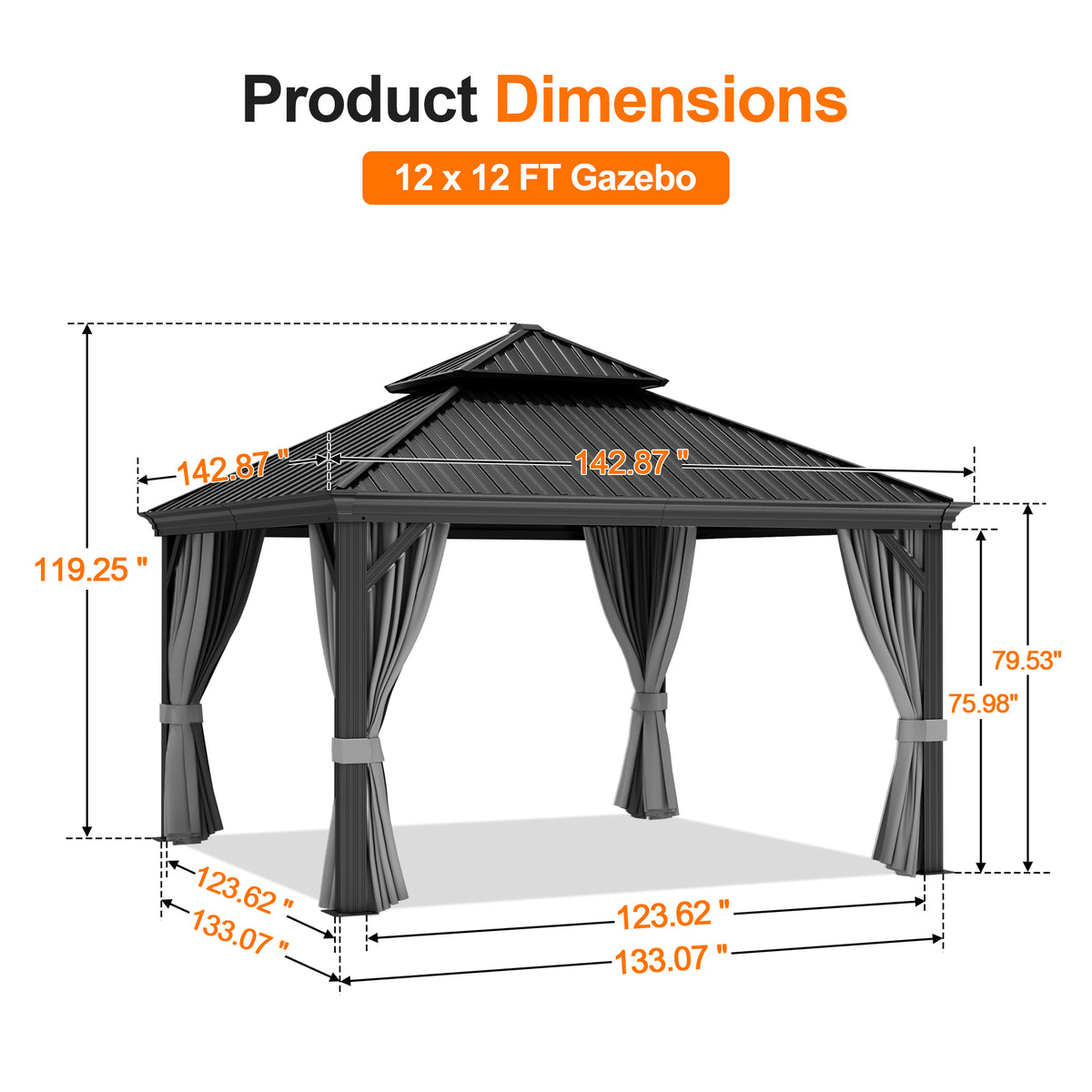 Patioslife Haven Luxury Hardtop Gazebo with 4.7” x 4.7” Reinforced Aluminum Posts, Built-In Drainage Gutters, Curtains & Netting for Patios & Backyards