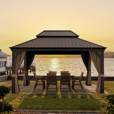 Patioslife Haven Luxury Hardtop Gazebo with 4.7” x 4.7” Reinforced Aluminum Posts, Built-In Drainage Gutters, Curtains & Netting for Patios & Backyards