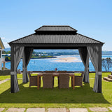 Patioslife Haven Luxury Hardtop Gazebo with 4.7” x 4.7” Reinforced Aluminum Posts, Built-In Drainage Gutters, Curtains & Netting for Patios & Backyards