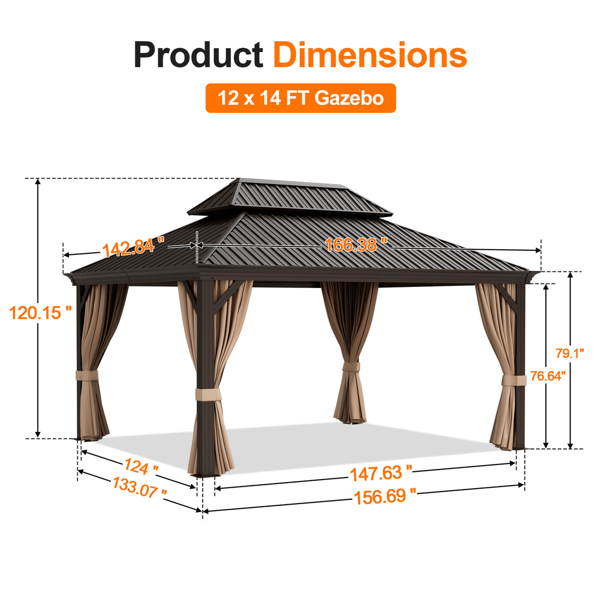 Patioslife Haven Luxury Hardtop Gazebo with 4.7” x 4.7” Reinforced Aluminum Posts, Built-In Drainage Gutters, Curtains & Netting for Patios & Backyards