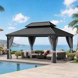Patioslife Haven Luxury Hardtop Gazebo with 4.7” x 4.7” Reinforced Aluminum Posts, Built-In Drainage Gutters, Curtains & Netting for Patios & Backyards