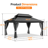Patioslife Haven Luxury Hardtop Gazebo with 4.7” x 4.7” Reinforced Aluminum Posts, Built-In Drainage Gutters, Curtains & Netting for Patios & Backyards
