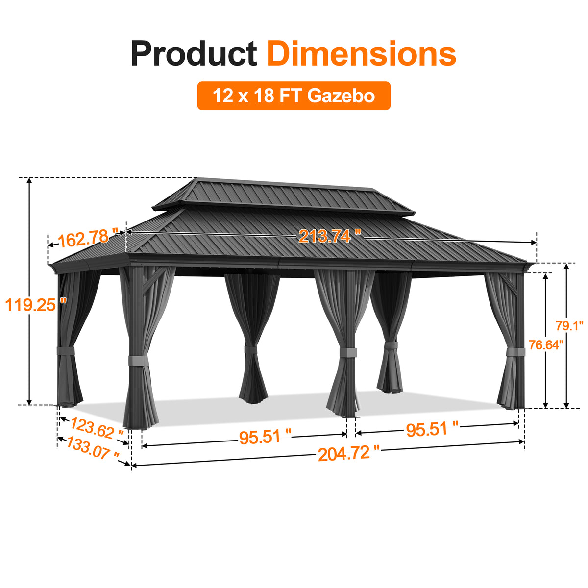 Patioslife Haven Luxury Hardtop Gazebo with 4.7” x 4.7” Reinforced Aluminum Posts, Built-In Drainage Gutters, Curtains & Netting for Patios & Backyards