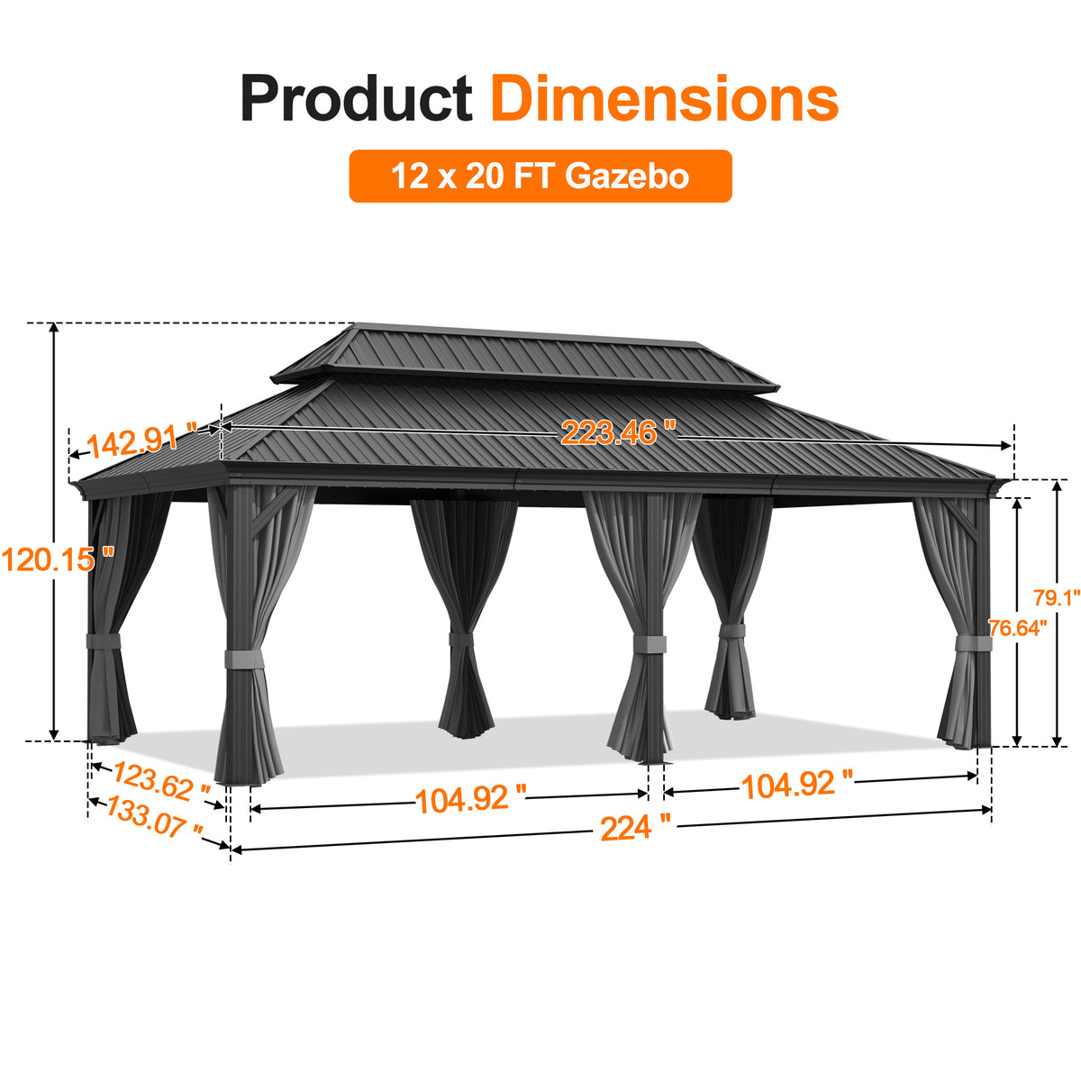 Patioslife Haven Luxury Hardtop Gazebo with 4.7” x 4.7” Reinforced Aluminum Posts, Built-In Drainage Gutters, Curtains & Netting for Patios & Backyards