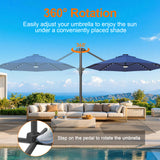 Patioslife Aegis 10ft Round Cantilever Patio Umbrella with solar LED lights | Premium Cover | Large Base
