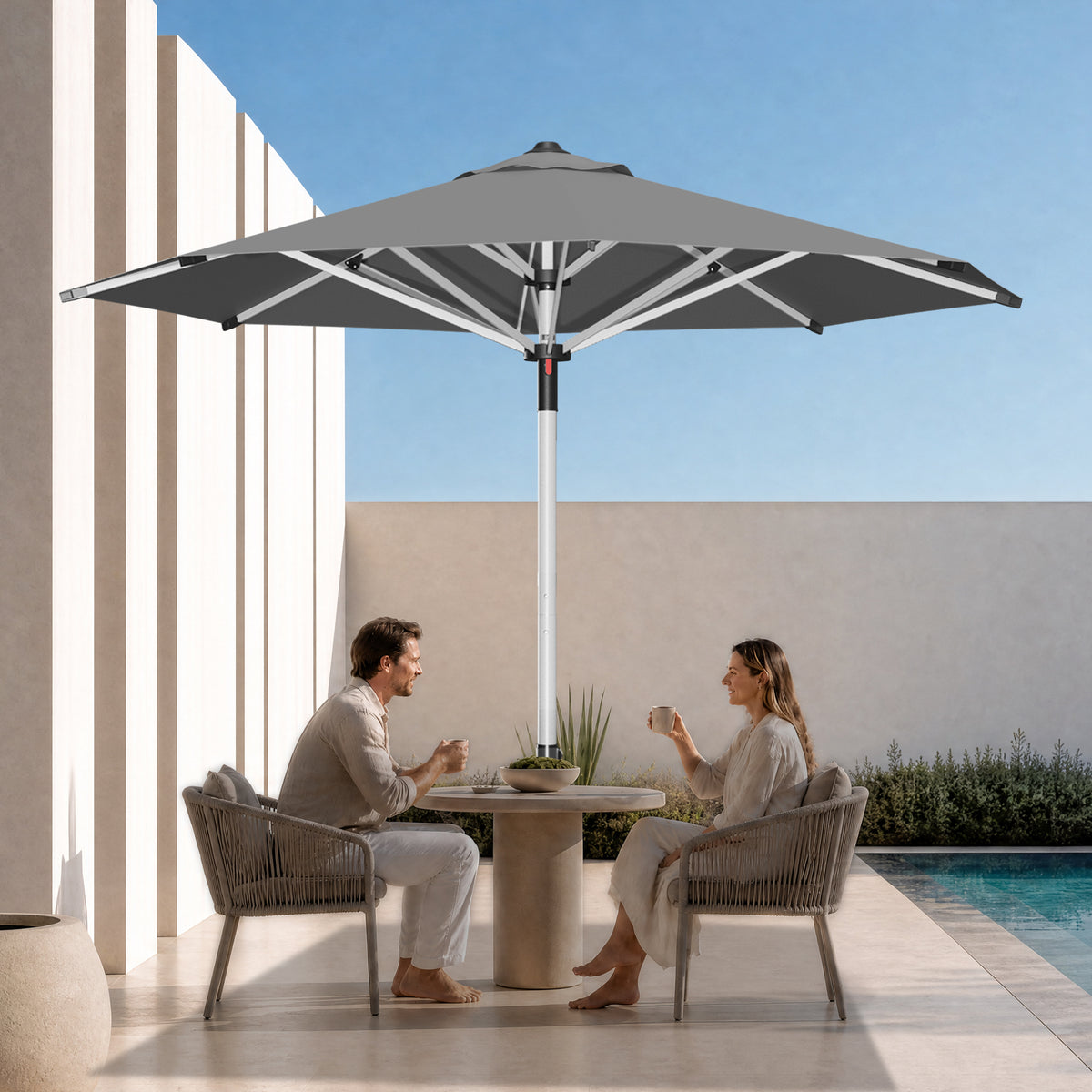 Patioslife 9ft, 10ft & 11ft Patio Umbrella – Round & Square Heavy Duty Aluminum Outdoor Market Umbrella with Double Vented Canopy