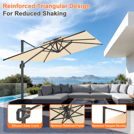 Patioslife Aegis Pro Cantilever Umbrella with Reinforced Aluminum Ribs and Pole for Patios, Gardens & Decks