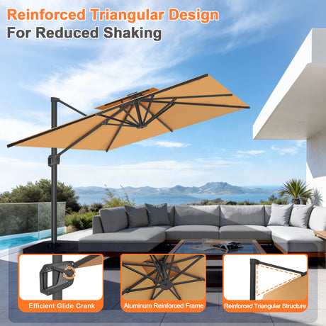 Patioslife Aegis Pro Cantilever Umbrella with Reinforced Aluminum Ribs and Pole for Patios, Gardens & Decks