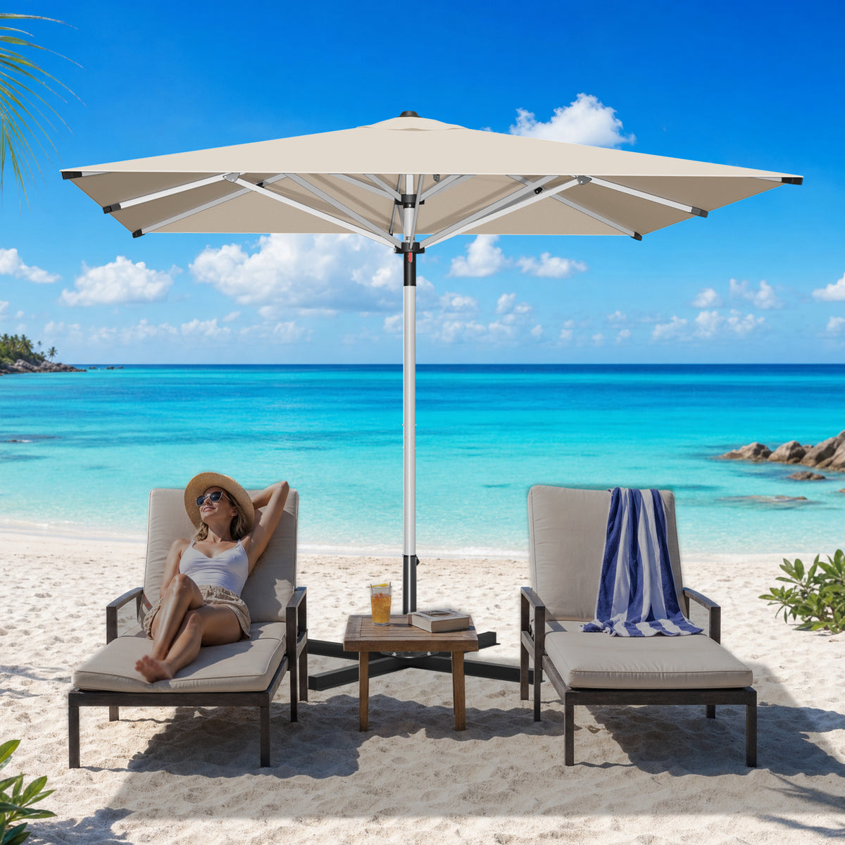 Patioslife 9ft, 10ft & 11ft Patio Umbrella – Round & Square Heavy Duty Aluminum Outdoor Market Umbrella with Double Vented Canopy