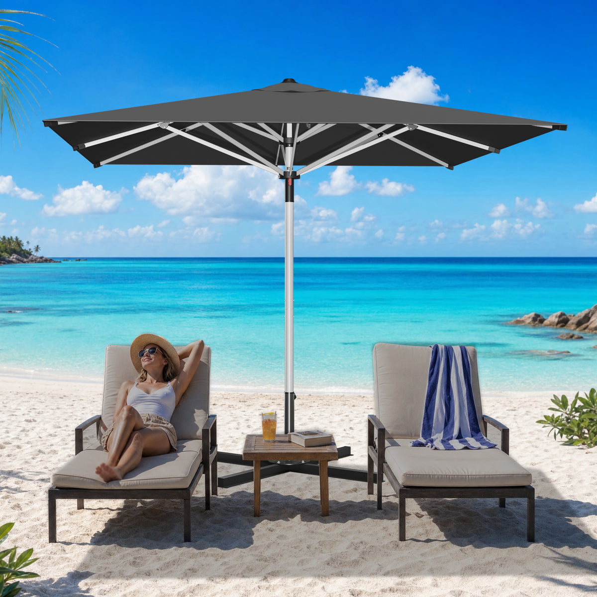 Patioslife 9ft, 10ft & 11ft Patio Umbrella – Round & Square Heavy Duty Aluminum Outdoor Market Umbrella with Double Vented Canopy