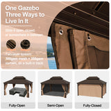 Patioslife Haven Luxury Hardtop Gazebo with 4.7” x 4.7” Reinforced Aluminum Posts, Built-In Drainage Gutters, Curtains & Netting for Patios & Backyards