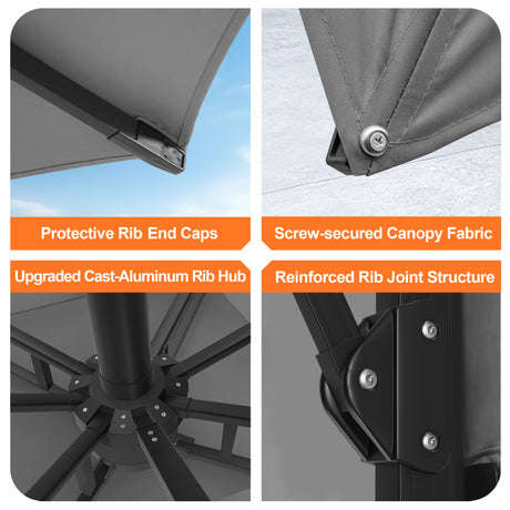 Patioslife Aegis Pro Cantilever Umbrella with Built-In LED Lights and Reinforced Aluminum Ribs and Pole for Patios & Gardens