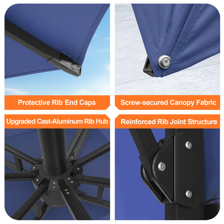 Patioslife Aegis Pro Cantilever Umbrella with Reinforced Aluminum Ribs and Pole for Patios, Gardens & Decks