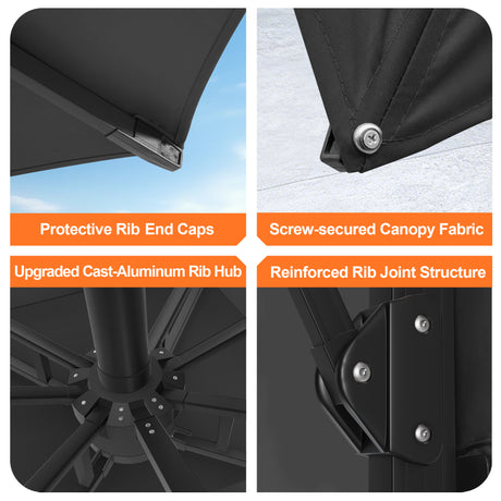 Patioslife Aegis Pro Cantilever Umbrella with Reinforced Aluminum Ribs and Pole for Patios, Gardens & Decks