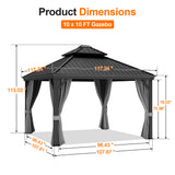 Patioslife Haven Luxury Hardtop Gazebo with 4.7” x 4.7” Reinforced Aluminum Posts, Built-In Drainage Gutters, Curtains & Netting for Patios & Backyards