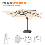 Patioslife Aegis Cantilever Umbrella with Reinforced Aluminum Ribs and Pole for Patios, Gardens & Decks