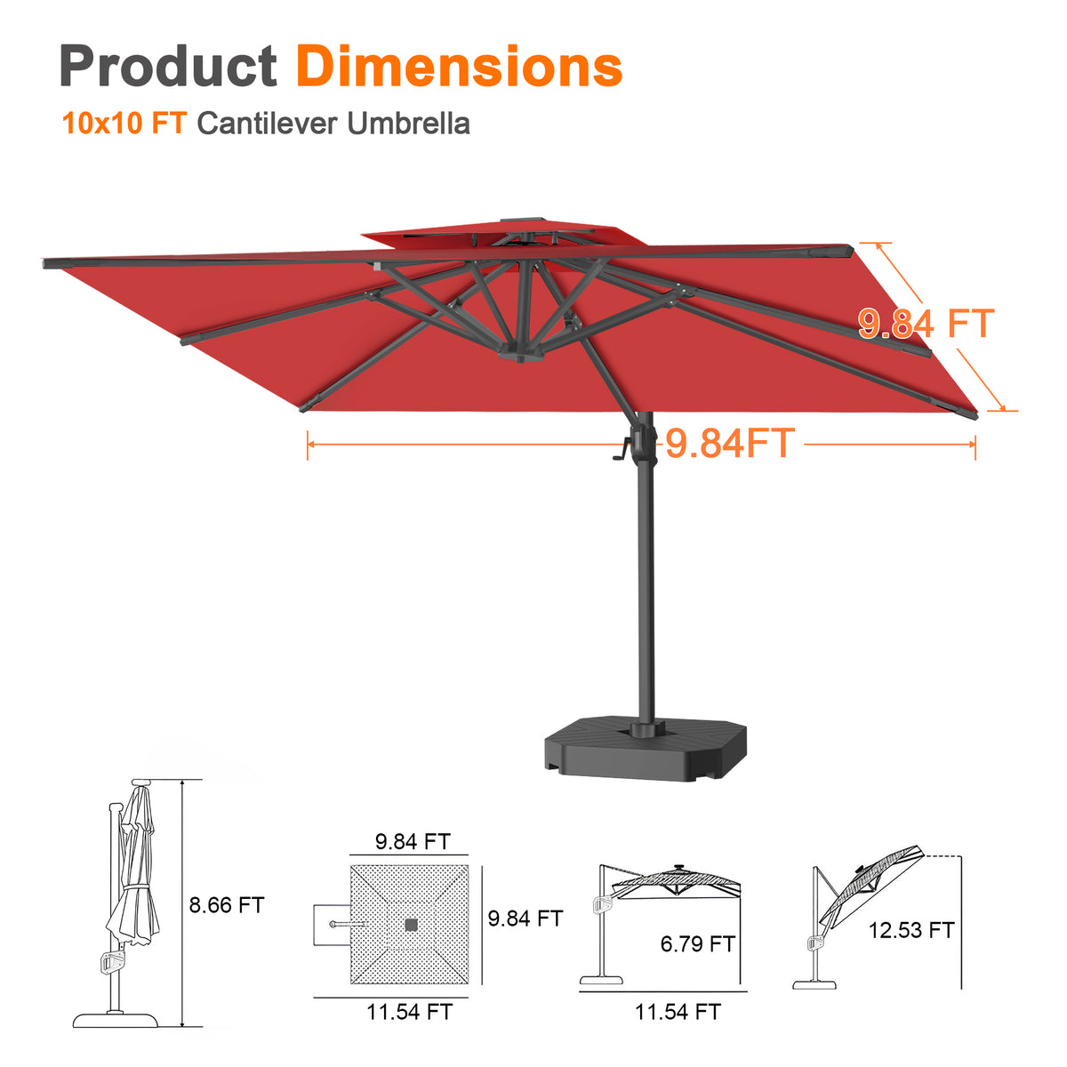 Patioslife Aegis Cantilever Umbrella with Reinforced Aluminum Ribs and Pole for Patios, Gardens & Decks