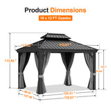 Patioslife Haven Luxury Hardtop Gazebo with 4.7” x 4.7” Reinforced Aluminum Posts, Built-In Drainage Gutters, Curtains & Netting for Patios & Backyards